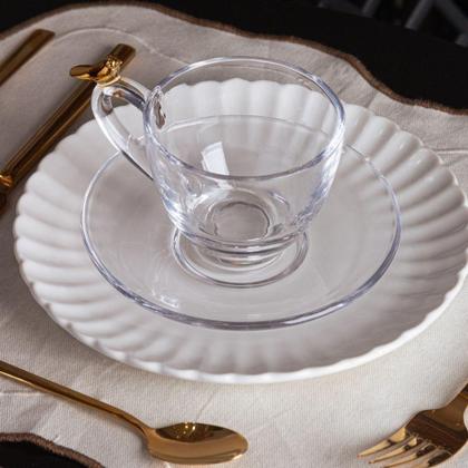 Imagem de Cj 4 Xícaras P/Café C/Pires de Vidro Golden Bird Transparente 80ml Wolff