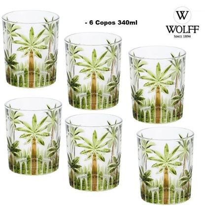 Imagem de CJ 6 Copos Baixos Cristal Palm Tree Hand Paint 340ml - Wolff