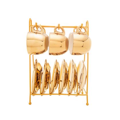Imagem de CJ 6 XICARAS CAFE PORCELANA C/PIRES E SUPORTE VERSA BRANCO/DOURADO 90ml