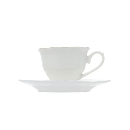 Imagem de CJ 6 XICARAS CHA PORCELANA C/PIRES MALDIVAS BRANCO C/FIO DE OURO 180ml WOLFF