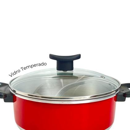 Imagem de Cj de Panelas de Alumínio 3 Caçarolas e 1 Leiteira Cabo Baquelite e Tampa de Vidro Temperado