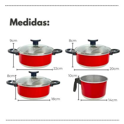 Imagem de Cj de Panelas de Alumínio 3 Caçarolas e 1 Leiteira Cabo Baquelite e Tampa de Vidro Temperado