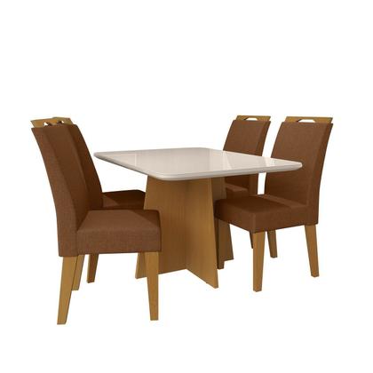 Imagem de Cj Evora 120x90 Tp MDF/Vidro c/4 Cad Marrom/Nature/Off White