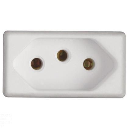 Imagem de Cj Interruptor e Tomada 10A Giz Pérola Tramontina completo pronto