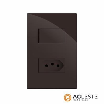 Imagem de Cj interruptor paralelo com tomada 10a recta chocolate gloss brilhante