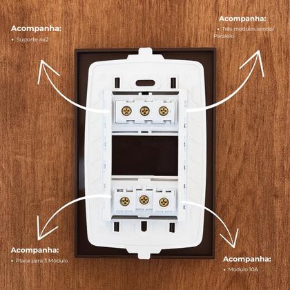 Imagem de Cj interruptor paralelo com tomada 10a recta chocolate gloss brilhante