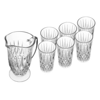 Imagem de Cj  Jarra Com 6 Copos de Vidro Diamante 1L 300ml