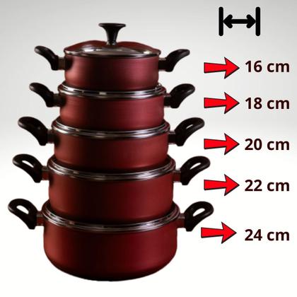 Imagem de CJ Jogo De Panelas Antiaderente 5 Pçs Premium C/Tampa Vidro Cor:Cereja