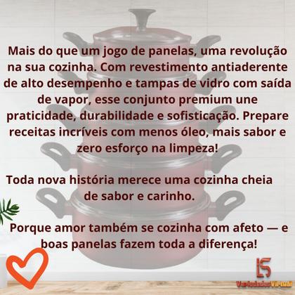 Imagem de CJ Jogo De Panelas Antiaderente 5 Pçs Premium C/Tampa Vidro Cor:Cereja