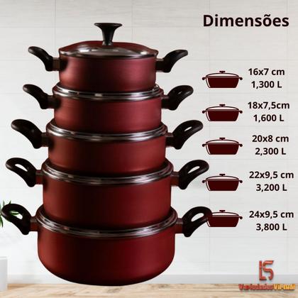 Imagem de CJ Jogo De Panelas Antiaderente 5 Pçs Premium C/Tampa Vidro Cor:Cereja