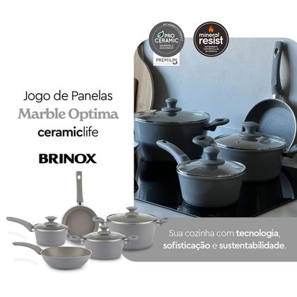 Imagem de Cj panela 5 pcs ceramic life optima marble inducao cinza brinox