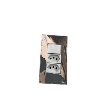 Imagem de Cj Paralelo + 2 Tomadas 10A 4X2 Recta Espelhada Prata Gloss