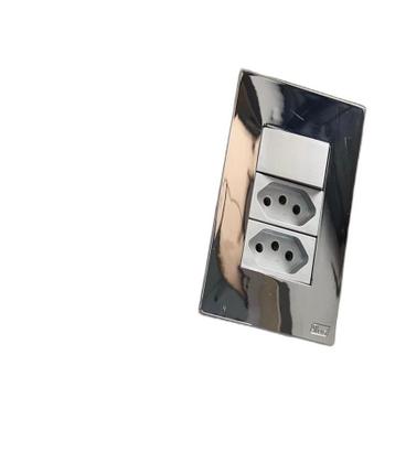 Imagem de Cj Paralelo + 2 Tomadas 10A 4X2 Recta Espelhada Prata Gloss