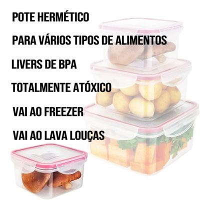 Imagem de Cj. Pote Hermético Quadrado 3 Pçs. Azul Euro Home Azul