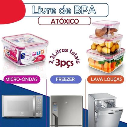 Imagem de Cj. Pote Hermético Quadrado 3 Pçs. Azul Euro Home Azul