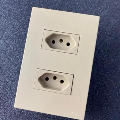 Imagem de Cj Tomada 10A 20A Interruptor Simples Paralelo Conjunto 4x2 Blux Recta Areia Fosco + Fácil Instalação Tomada Areia Nude Bege Fosco