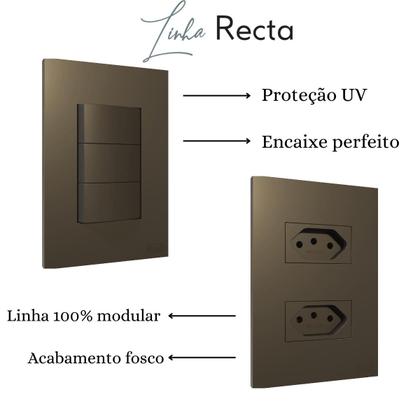 Imagem de Cj Tomada 10A 20A Interruptor Simples Paralelo Conjunto 4x2 Blux Recta Fendi Fosco + Fácil Instalação Tomada Fendi Caqui Bege Caramelo