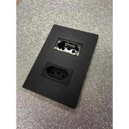 Imagem de Cj Tomada Dupla 10A 4X2 - Recta Home Grafite Satin Fosco