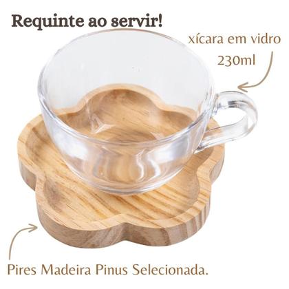 Imagem de Cj Xicaras Café Chá Chocolate Com Pires Madeira Moderno