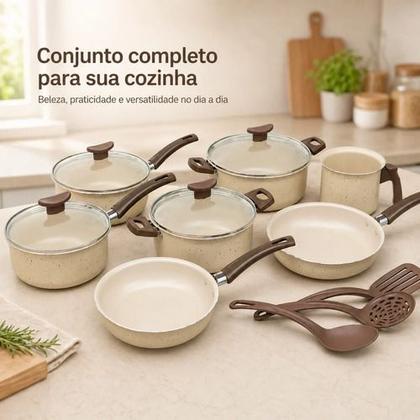Imagem de Cjto panelas alumínio antiaderente 10 peças tradicional baunilha alumínios arte