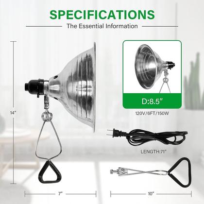 Imagem de Clamp Lamp Light Socket Simple Deluxe com refletor de 8,5 polegadas
