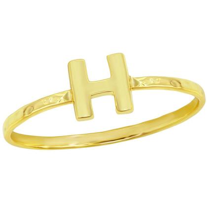 Imagem de Clássico W-2824-5 Unisex Gold Tone H Anel Martelado Inicial, S