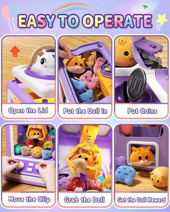 Imagem de Claw Machine Jovow Mini Vending com moedas de jogo e 30 brinquedos para crianças