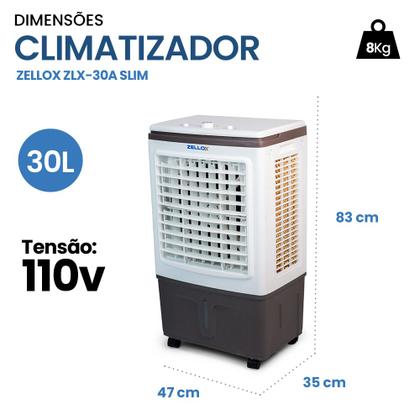 Imagem de Climatizador Evaporativo de Ar Frio Zellox Portátil 30 litros 4 em 1 Grande e Potente 110V