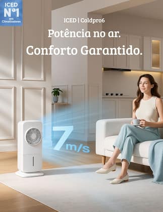 Imagem de Climatizador Evaporativo Portátil Iced Coldpro 6L Ar Frio Base Giratória Ventilador, Umidificador E Purificador 3 Em 1
