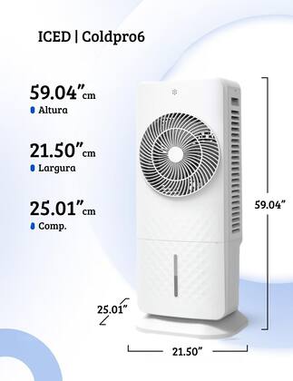 Imagem de Climatizador Evaporativo Portátil Iced Coldpro 6L Ar Frio Base Giratória Ventilador, Umidificador E Purificador 3 Em 1