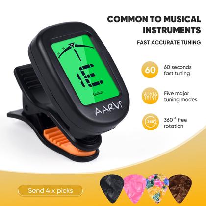 Imagem de Clip On Guitar Tuner, pacote com 5 AARVI para todos os instrumentos com palhetas
