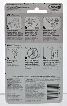 Imagem de Clipes de cabo 3M Command Clear Large com tiras transparentes, pacote com 8