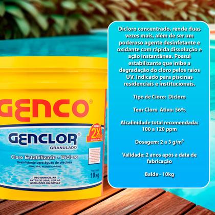 Imagem de Cloro Genco Genclor Piscinas Concentrado Granulado Estabilizado Puro Balde 10kg