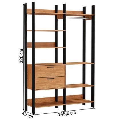 Imagem de Closet 2 Gavetas 8 Prateleiras 100% Mdf Tw403 Freijó/Preto Fosco - Dalla Costa