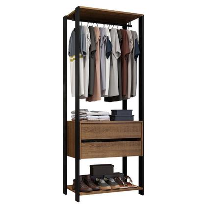 Imagem de Closet Aberto Guarda-roupa 2 Gavetas 70cm Madesa Rustic/Preto