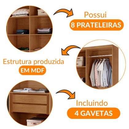 Imagem de Closet Casal Hera Gold 4 gavetas e 8 prateleiras MDF Rufato