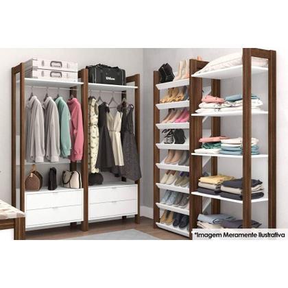 Imagem de Closet de Quarto Armário Alto c/ Prat 2 Gavs 1 Cabi AZ1011 Preto/Nogal - Tecno Mobili