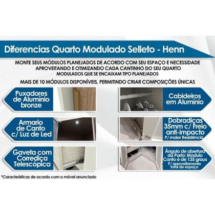 Imagem de Closet de Quarto  Canto Oblíquo Seletto MC05 c/ 2 Portas e 3 Gavetas Areia - Henn