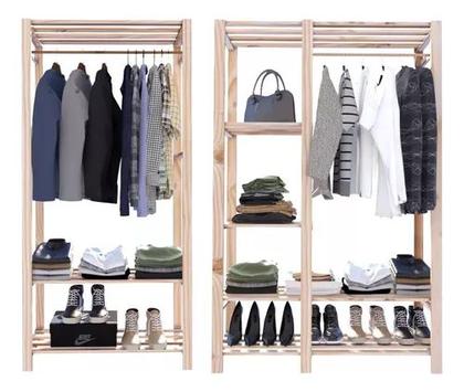 Imagem de Closet Duplo Design Arara Industrial Pinus Cabideiros P/ Quarto