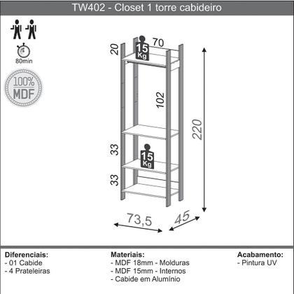 Imagem de Closet Guarda Roupa Cabideiro 04 Prateleiras Modulado 220x73 Cm Leaf D03 Freijó Preto - Lyam Decor