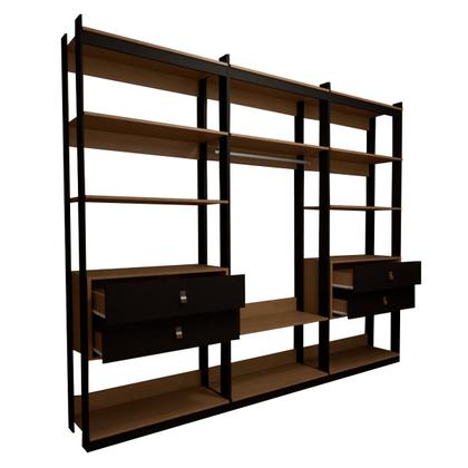 Imagem de Closet Industrial Marseille 4 Gavetas 6 Prateleiras 1 Cabideiro Black/Brise - Panorama Móveis