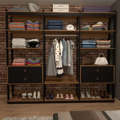 Imagem de Closet Industrial Marseille 4 Gavetas 6 Prateleiras 1 Cabideiro Black/Brise - Panorama Móveis