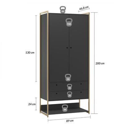 Imagem de Closet Industrial Modulo 2 Portas 2 Gavetas Preto - Olivar Móveis