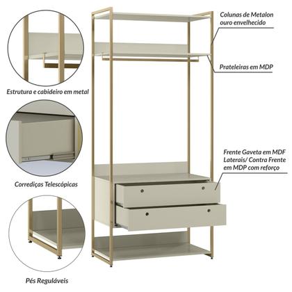 Imagem de Closet Industrial Olivar 4 Gavetas 9 Prateleiras Off White - Olivar Móveis