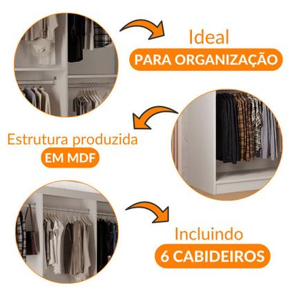Imagem de Closet Light 3 prateleiras e 6 cabideiros convencional MDF Moderna