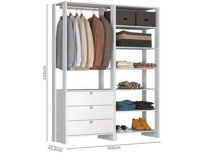 Imagem de Closet Modulado 2 Peças com 1 Cabideiro 3 Gavetas e 7 Nichos Yes