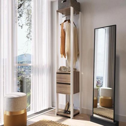 Imagem de Closet Modulado 40x45x183cm 3 Prateleiras 2 Gavetas 1 Cabideiro ProDecor em MDP Montana e Branco