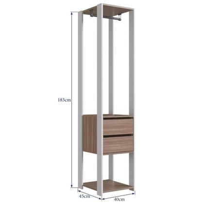 Imagem de Closet Modulado 40x45x183cm 3 Prateleiras 2 Gavetas 1 Cabideiro ProDecor em MDP Montana e Branco