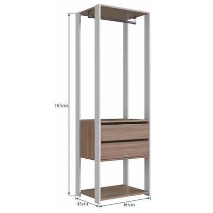 Imagem de Closet Modulado 60x45x183cm 3 Prateleiras 2 Gavetas 1 Cabideiro ProDecor em MDP Montana e Branco