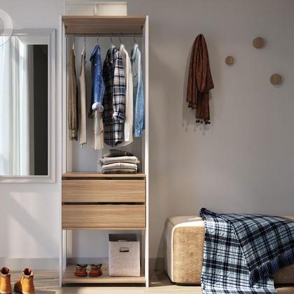 Imagem de Closet Modulado 60x45x183cm 3 Prateleiras 2 Gavetas 1 Cabideiro ProDecor em MDP Montana e Branco